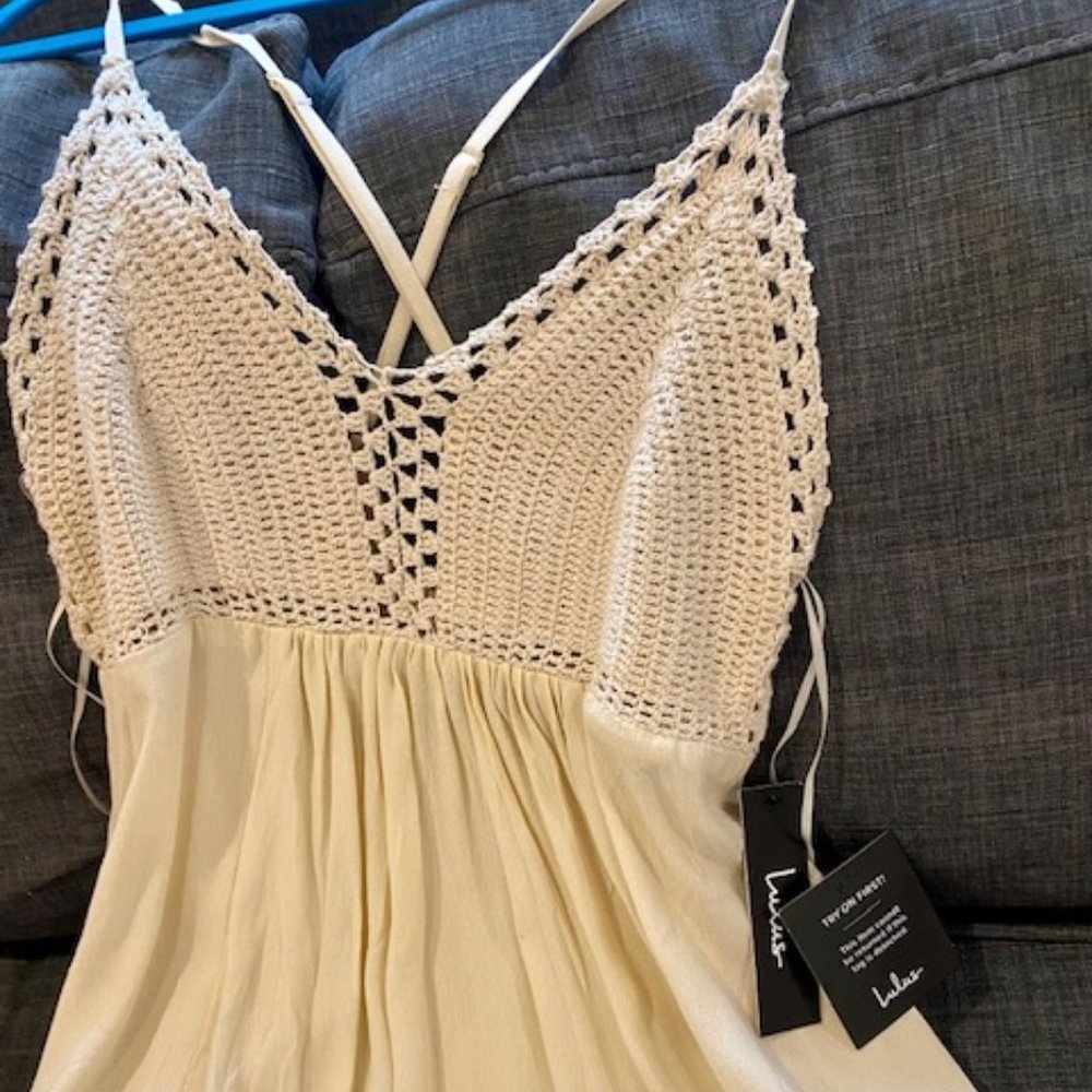 Lulu's Beige Crochet Top Maxi dress- Size M